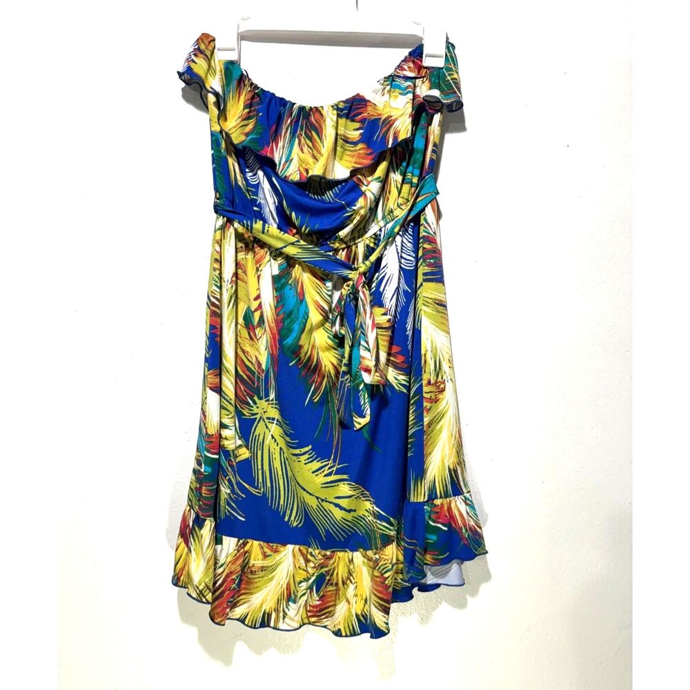 johnny Martin strapless tropical dress palms beach summer vacation women L Jr